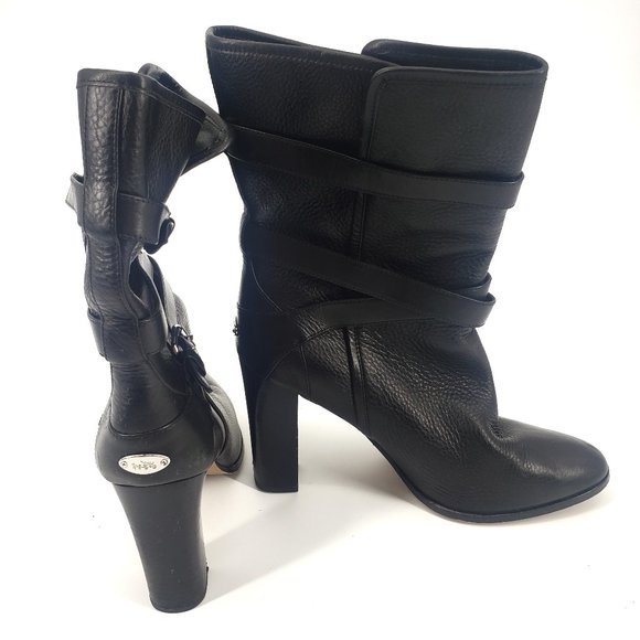 Coach Alexandra Black Block Heel Mid Calf Boot 11B - Picture 1 of 12
